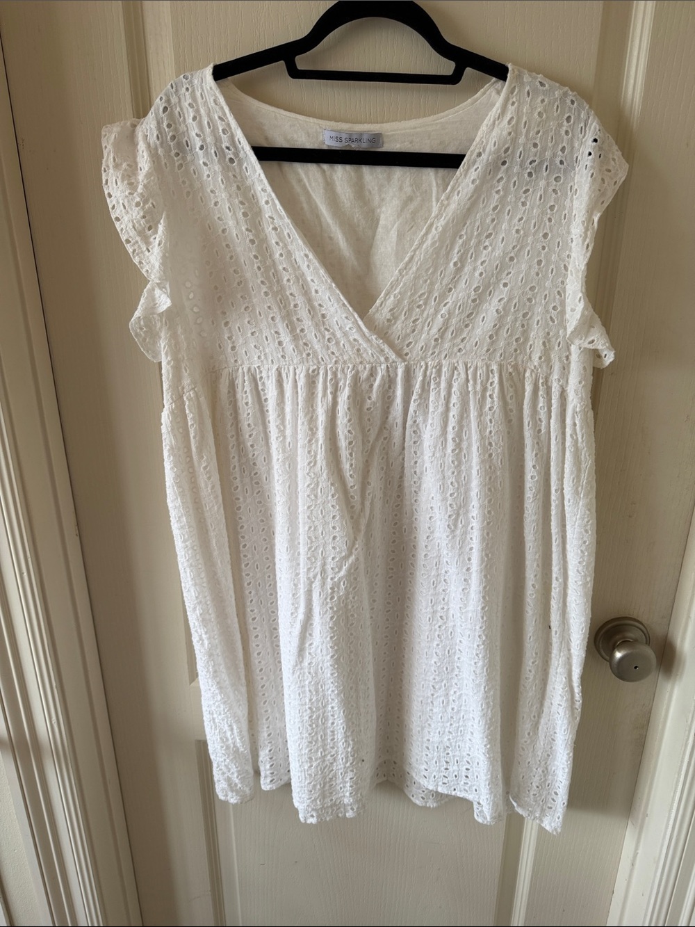 White Eyelet V-Neck Tunic Top by Miss Sparkling